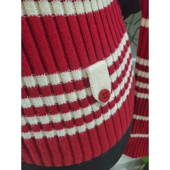 Loft Women's Red & Cream Cotton Turtle Neck Long Sleeve Pullover Knit Sweater XS - Picture 6 of 10